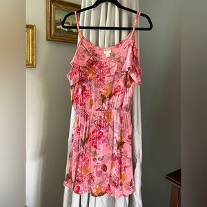 Mossimo Off Shoulder Ruffle Boho Summer Floral Rayon Mini Dress